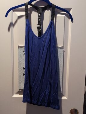 Abbey Dawn Royal Blue Tank with Faux-Leather Halter